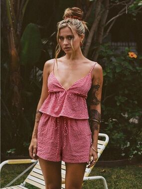 Princess Polly Red Gingham Drawstring Shorts